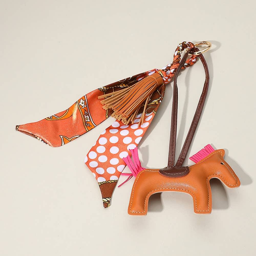 Sensibling Corp Brown Vegan Leather Horse Tassel Scarf Bag Charm